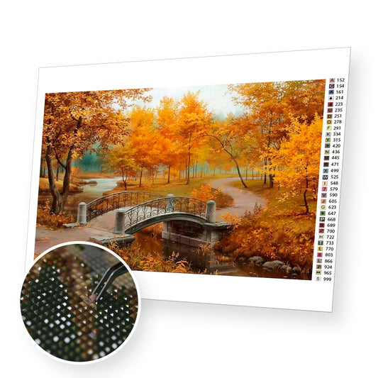 Autumn Scenic Bridge premium diamond painting kit for adults