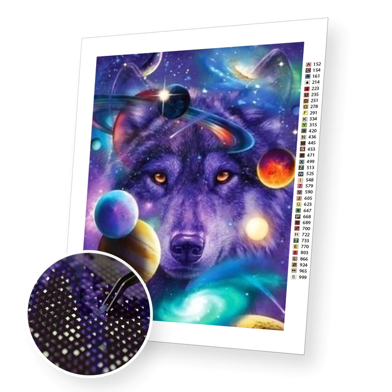 Cosmic Wolf premium diamond painting kit for adults