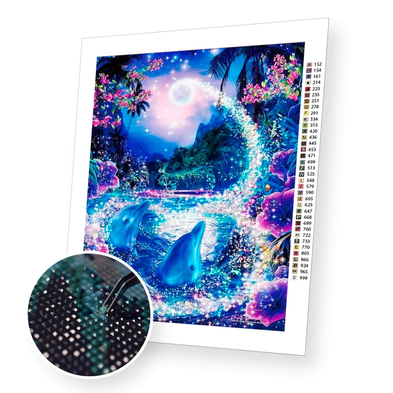 Dolphins under the moon premium diamond painting kit for adults