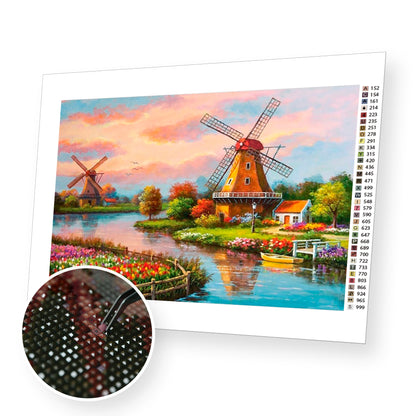 Windmill Landscape premium diamond painting kit for adults